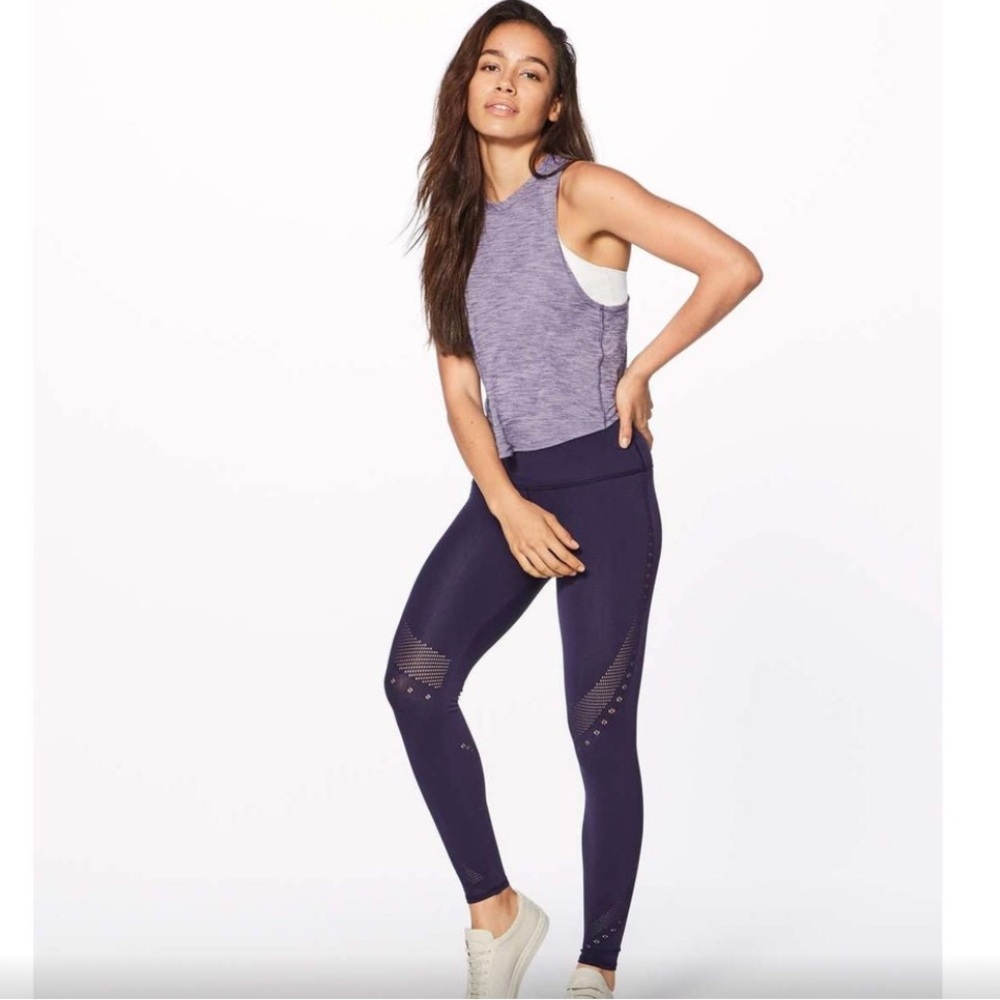 Lululemon Reveal 7/8 Tight Aeon Size 4 Deep Purple Cut Outs Athletic pant